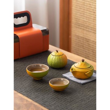 橘子快客杯便攜式隨身蓋碗收納旅行茶具戶外露營一壺二杯開業送禮