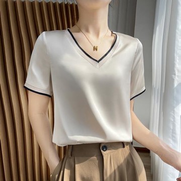 重磅真絲短袖T恤女緞面桑蠶絲純色背心高端洋氣百搭上衣西裝內搭