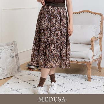 現貨【MEDUSA 曼度莎】MIT 棕色天絲棉印花中長裙（M-XL）｜裙子 休閒裙 天絲棉