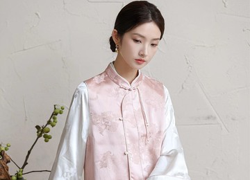 新中式中國風 撞色芽條粉色提花 背心/上衣/半裙