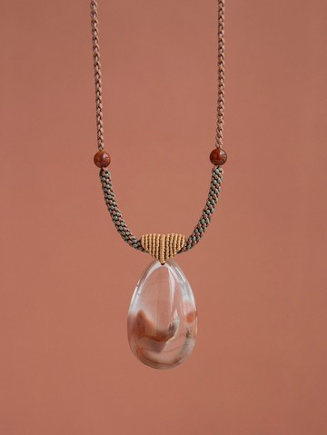 紅狐招財手 天然紅兔毛水晶 吊墜項鏈