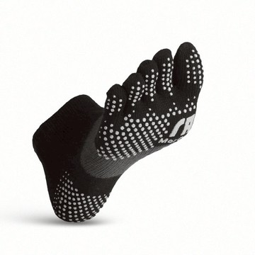 透氣升級足弓加強止滑運動五趾船襪 - M曜黑灰