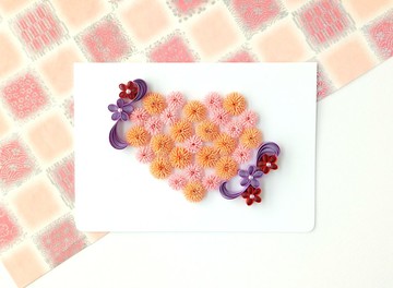 手作捲紙卡片-愛滿滿 圓點粉桃色 萬用卡 情人卡