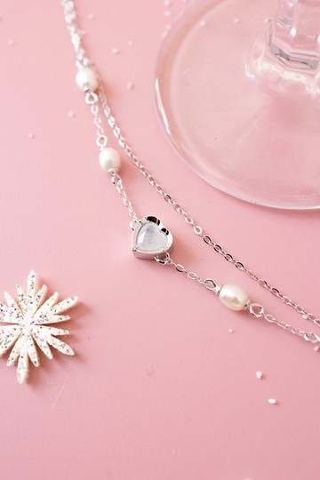 月光石淡水珍珠純銀雙層手鏈