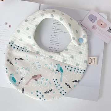 蒂芬妮藍 鳥兒綠葉 手工六層紗圍兜口水巾