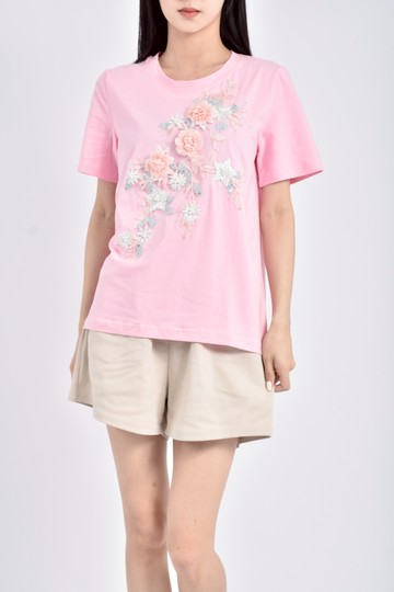 (S) 羽馨精品女裝質感刺繡粉色短袖上衣