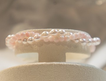 925純銀天然巴洛克日本Akoya 4-4.5mm 珍珠 女皇貝胭脂貝雙排手鏈