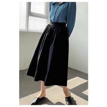 JANE 復古廓形小黑色裙赫本風蓬蓬傘裙高腰中長款A字半身裙2022春