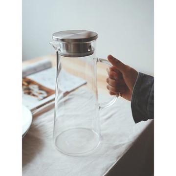 早上好商店|304不銹鋼蓋子冷水壺耐高溫家用大容量玻璃涼水壺