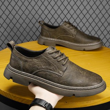 短靴男春季英倫風低幫工裝馬丁靴百搭大頭皮鞋韓版復古馬丁鞋板鞋