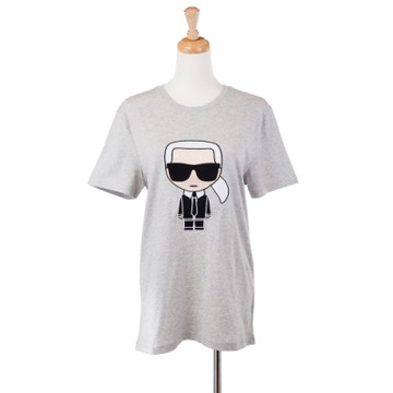KARL LAGERFELD 新款刺繡卡爾Q版圖案男款短T (灰色)