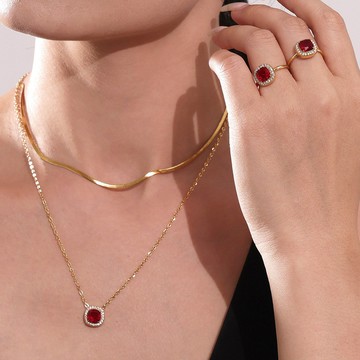 宏雲Hongyun- Xyx-新中式配飾不鏽鋼5a鋯石項鍊耳環套裝ins小眾設計開口戒指