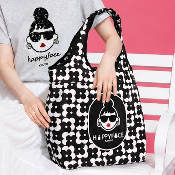 HAPPYFACE 甜心EMMA保冷\保溫摺疊購物袋 經典黑 日本京都品牌  (H41285)