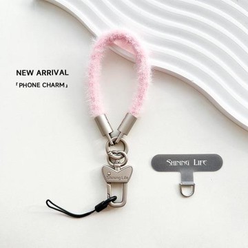 Shininglife原創毛絨鑰匙扣鏈女高端手機掛繩短款手腕式防丟掛鏈