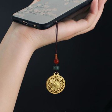 中國風古法沙金銅福牌八寶羅盤吊墜手機鏈女2024新款掛繩包包掛飾