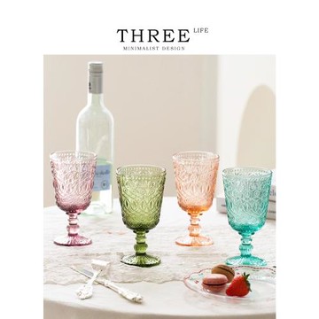Tlife·South· 酒具復古浮雕繁花玻璃高腳葡萄紅酒香檳杯 | 南風