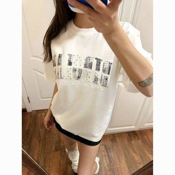 【WYZ】x韓系新款貼布刺繡短袖潮牌t恤女夏季寬鬆美式ins純棉上衣簡約百搭