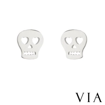 【VIA】個性系列 愛心眼眶骷髏頭造型白鋼耳釘 造型耳釘 鋼色