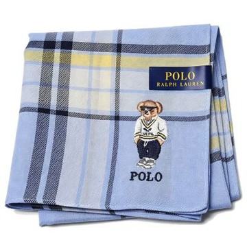 RALPH LAUREN POLO 淺藍格紋墨鏡 POLO 熊刺繡字母圖騰正格紋帕領巾(48CM)