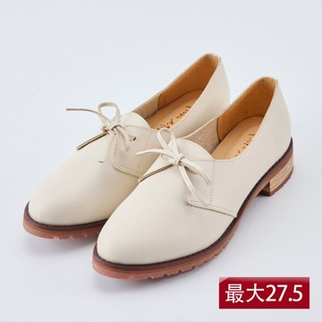 【大尺碼女鞋】微甜系真皮牛津鞋(日系溫柔/最大27.5)-貝殼米白