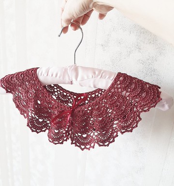 酒紅色蕾絲可拆卸領飾 女士鉤針編織飾品