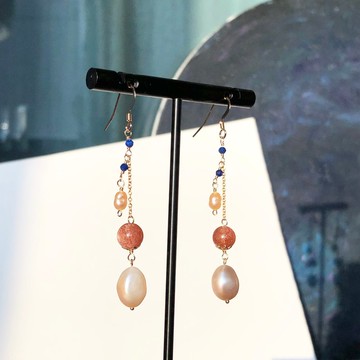 獨家-太陽石珍珠耳環14KGF 情人節禮物