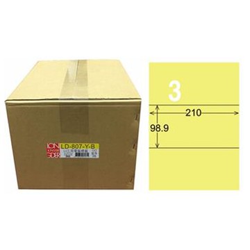 【龍德】A4三用電腦標籤 98.9x210mm 淺黃色 1000入 / 箱 LD-807-Y-B