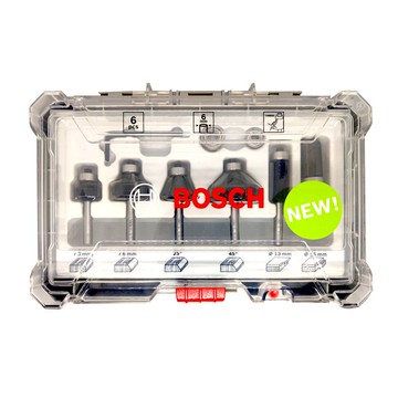 德國BOSCH 博世 修邊刀套裝組6件組(6mm) 路達機銑刀/斜羽/R刀側半圓型/R型/木工修邊刀/修邊機