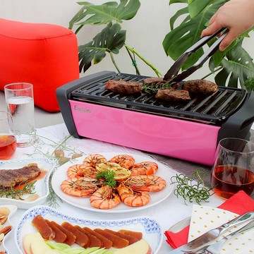 極光 桌面式木炭烤肉爐 粉紅 (附搪瓷烤盤)