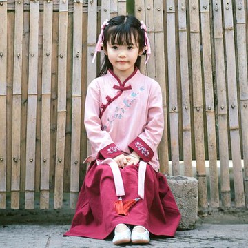 兒童漢服女童中國風唐裝小女孩古裝裙寶寶民國風套裝春秋演出服