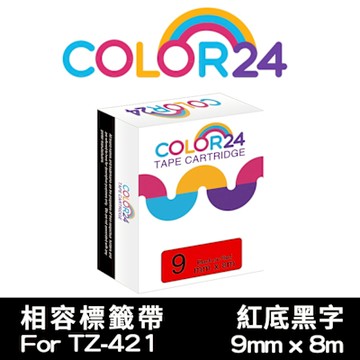 Color24 for Brother TZe-421 紅底黑字相容標籤帶(寬度9mm)