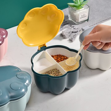 創意一體多格調味盒可愛卡通家用廚房收納佐料調料盒放鹽罐調味罐