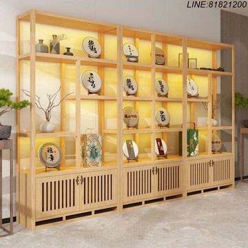 珠寶櫃 展示櫃 展示架 陳列櫃 免運 速發 開立發票 新中式茶葉茶室展示櫃貨櫃實木多寶閣展架禪意簡約博古架茶置物架