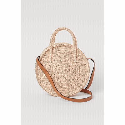 H&m round cheap paper straw handbag