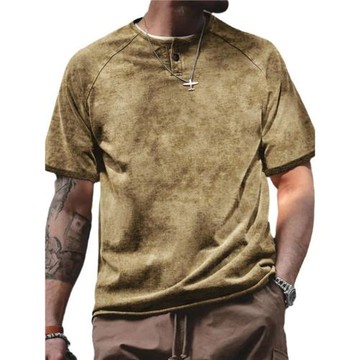 重磅做舊復古水洗短袖T恤亨利衫 Vintage American Henry T-shirt