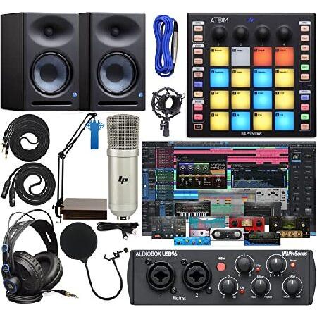 PreSonus AudioBox 96 Audio Interface Full Studio Bundle with Software Pack, ATOM MIDI   Production Pad Controller, Eris E7 XT Pair Monitors and Adjust