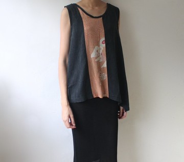 FOAK古著 日式庭園花繪背心