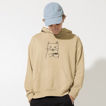 Cat Coffee 刷毛帽T 中性版 卡其色  貓咪咖啡狗趣味貓之日禮物