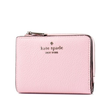 KATE SPADE 鵝卵石紋皮革釦式對開短夾-芭蕾粉