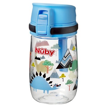 Nuby Thirsty Kids系列 彈蓋式透明水壺 18個月以上  300ml  1個  藍色恐龍