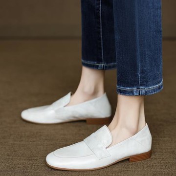 手工真皮~巨巨舒服~英倫風簡約一腳蹬小皮鞋女單鞋軟皮平底樂福鞋