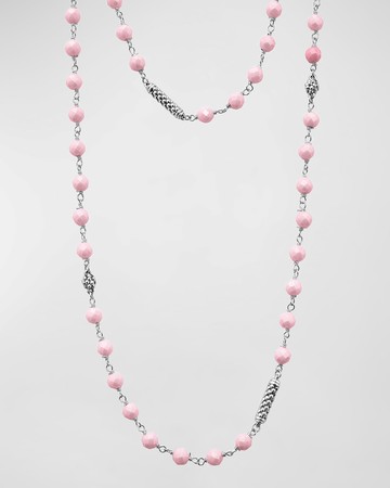 Sterling Silver Caviar Icon Pink Ceramic 4mm Chain Necklace, 34"L