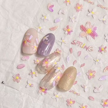 💗台灣出貨💗新款美甲春日繽紛小野花美甲浮雕貼紙浪漫油畫清新簡約可愛指甲貼