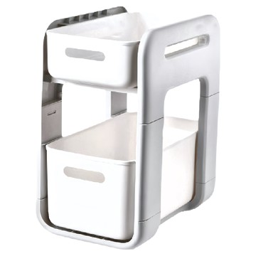 妃妃嚴選 抽屜收納櫃雙層加高  滾輪款  滾輪款 灰色 + 白色  1個