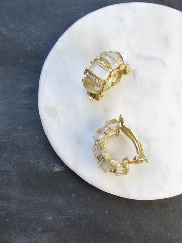 金色復古長方形和水晶耳夾