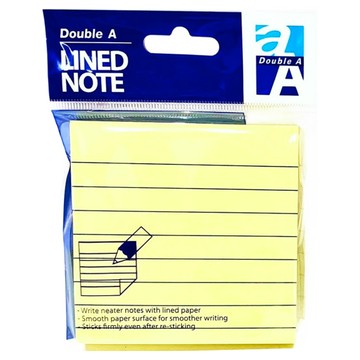 Double A 可再貼便利紙 76mm x 76mm  橫格黃  100張  1包