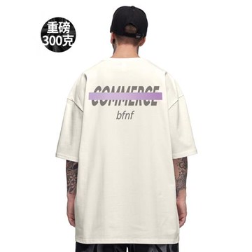 300g重磅美式字母印花短袖t恤街頭大碼少年圓領純棉簡約半袖男潮