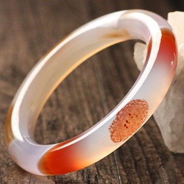 天然荔枝凍瑪瑙手鐲女款 異象飄花 圓鐲子玉鐲飾品原石 送證書