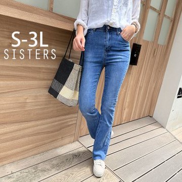 SISTERS 顯瘦俐落的復古水洗丹寧喇叭褲 牛仔褲/S-3L(女下著/靴型褲/喇叭褲/女長褲/寬褲/褲子/丹寧)