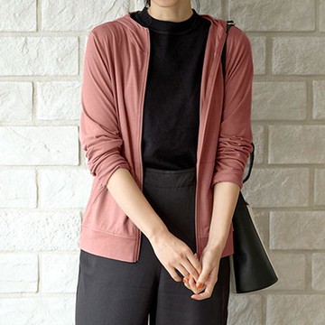 日本 Kobe Lettuce - 99.9%抗UV防曬連帽拉鏈外套-玫粉